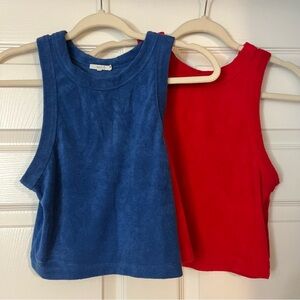 NIÁ Lucerne Terry Tank Tops S Blue and Red Sleeveless Crop Tops